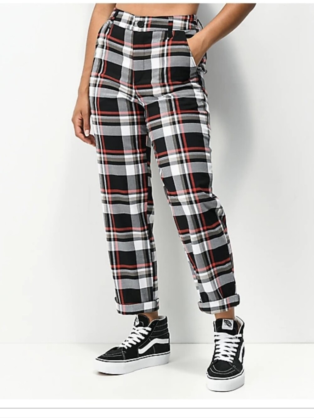 Lurking Class by Sketchy Tank Plaid Out Black, White & Red Chino Pants-Size Med
